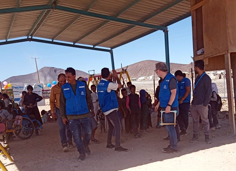 An inspection field visit to the children's recreation space in Al-Suwayda camp