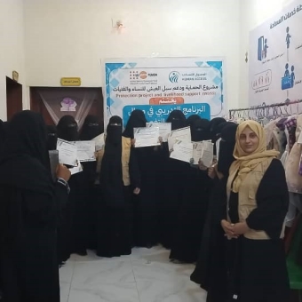 A bazaar featuring the products of sewing training beneficiaries